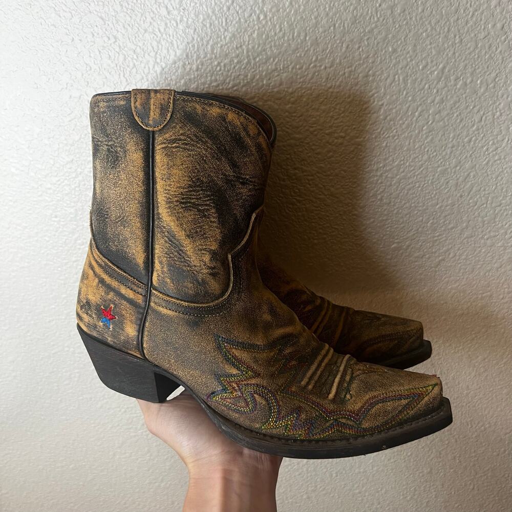 Redneck Riviera brown distressed leather short cowgirl cowboy western boots  8